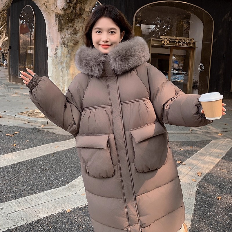 羽绒服女款冬季中长款2025新款韩系高端加厚长款大毛领白鸭绒外套