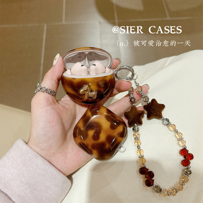 适用于华为freebuds7i豹纹小金马耳机保护壳三星buds3pro简约保护套防摔ins风freeclip2外壳airpodspro代软壳