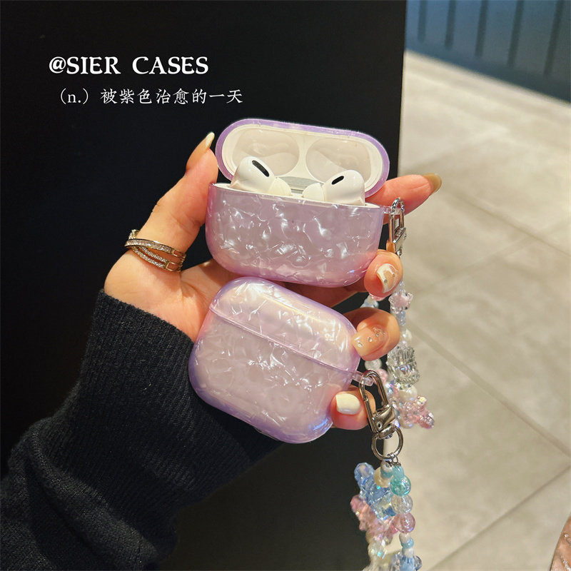 流光紫贝壳纹AirpodsPro二代耳机保护壳适用于苹果耳机airpods4代轻薄小巧紫色保护套华为freeclip耳夹软壳闪