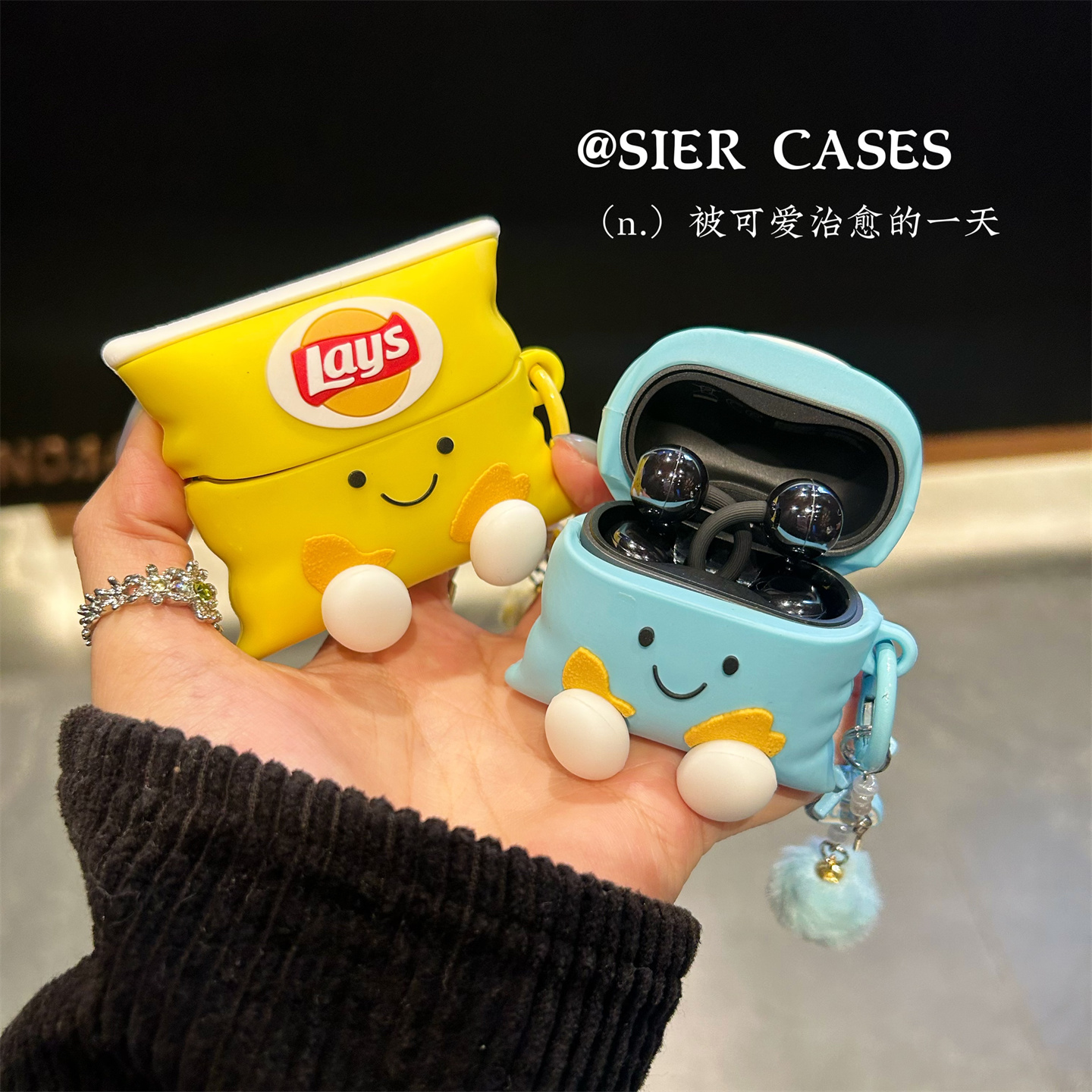 趣味薯片袋子freeclip2代保护壳适用于华为freeclip情侣蓝牙耳机保护套蓝色airpodspro3奶黄卡通7i软壳oppoR4