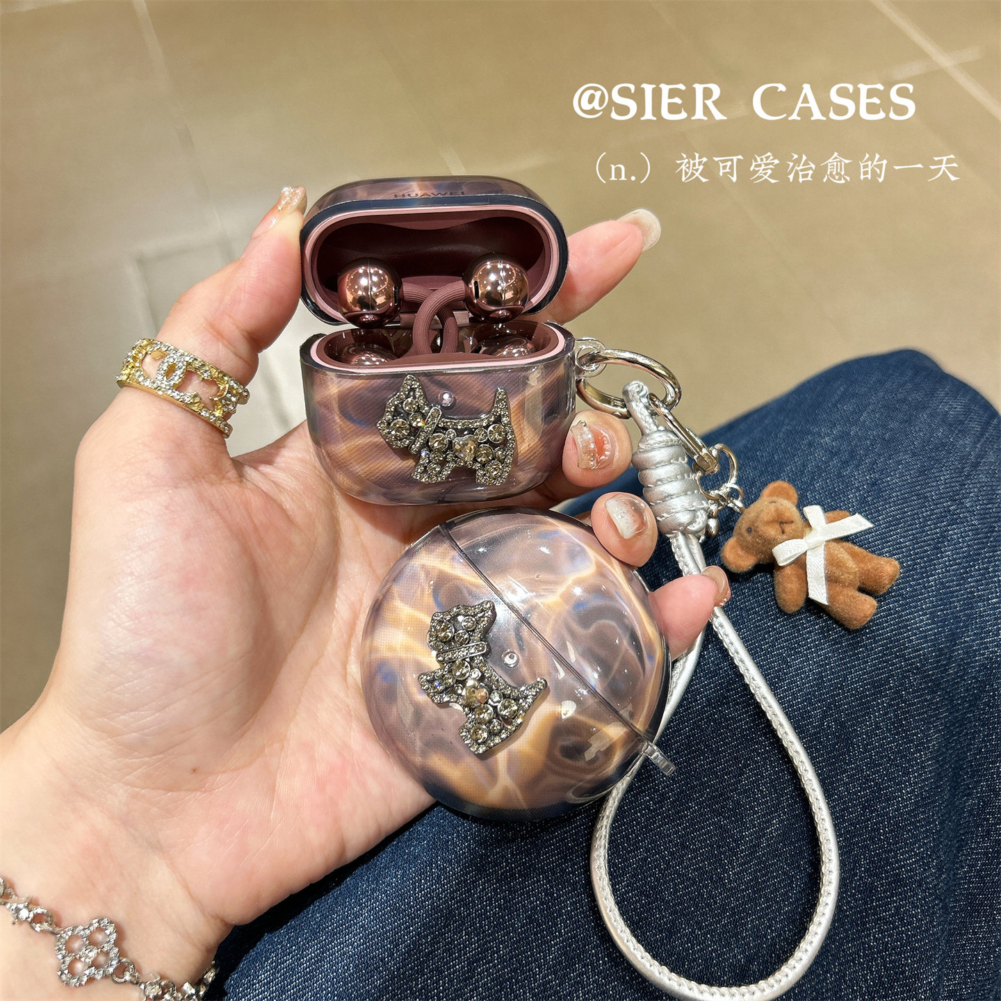 晕染闪钻小狗Freeclip2耳机保护壳适用于华为freeclip耳夹保护简约轻薄freebuds7i软壳防摔se3黑灰Pro4代男 - 实物图