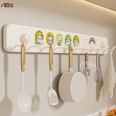 厨房卫生间免打孔挂钩不锈钢吸盘壁挂式排钩铲子菜板粘钩门后钩子