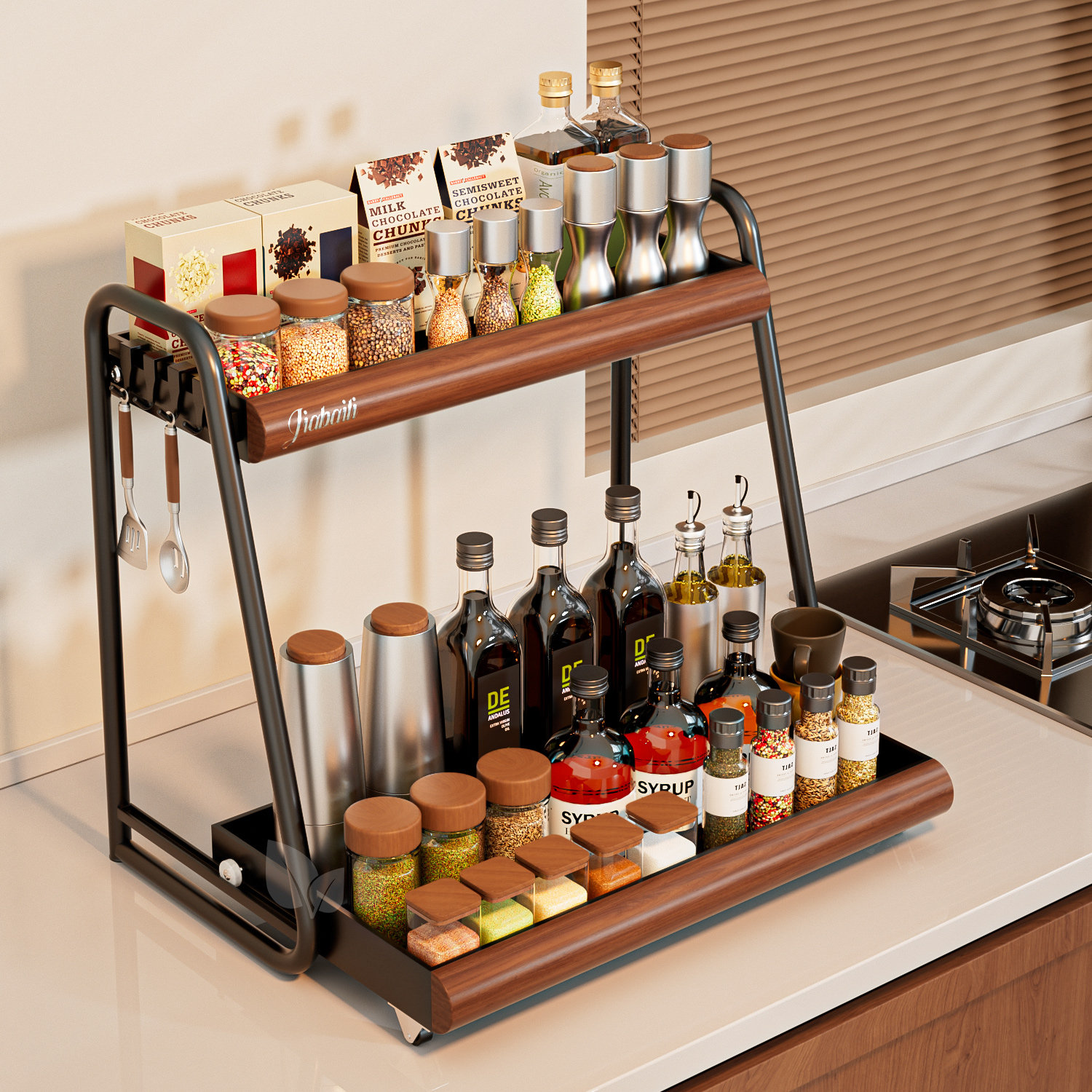 【可抽拉】中古风厨房调料品置物架家用多层多功能调味品收纳架子