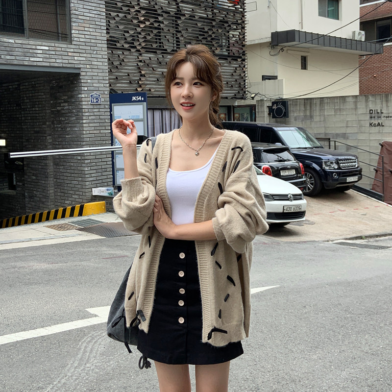 秒杀 秋冬中长款外套 女士针织韩版宽松毛衣外穿女开衫慵懒风上衣