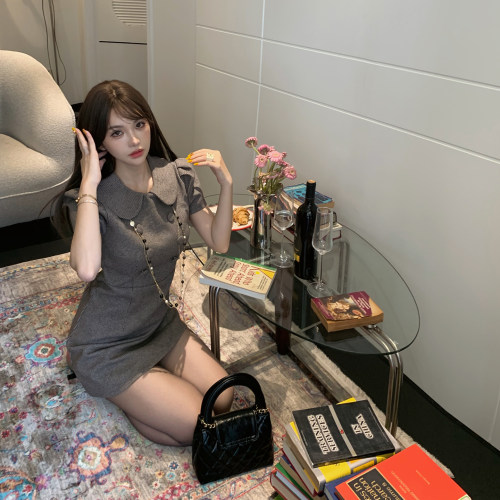 PickRui睿哥 中古洋娃娃小香风双排扣连衣裙女新款气质短裙直筒裙