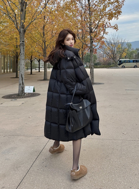 PickRui 睿哥 凛冬恋歌 小方块长款羽绒服女冬季新款连帽外套保暖