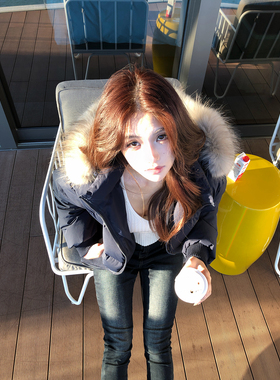 PickRui 睿哥 飞行日记 貉子毛连帽羽绒服女短款冬季加厚保暖外套