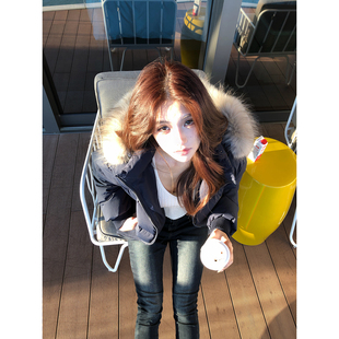 PickRui 睿哥 飞行日记 貉子毛连帽羽绒服女短款冬季加厚保暖外套