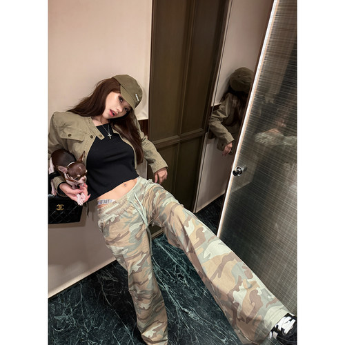 PickRui睿哥 高阶玩家 水洗mi彩休闲裤女早秋新款卫裤直筒拖地裤
