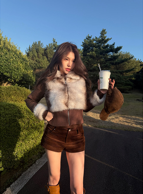 PickRui 睿哥 燕麦拿铁 秋冬假两件拼接环保皮草女新款毛针织外套