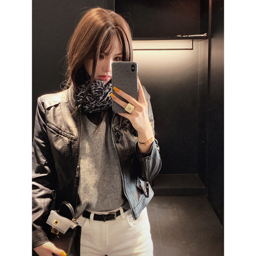 PickRui睿哥 秋季美式机车风黑色皮衣外套女新款休闲夹克长袖上衣