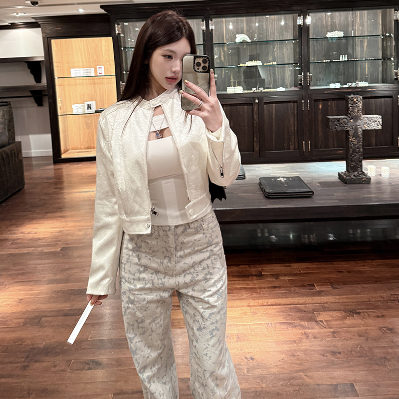 PickRui 睿哥 街角书店 黑白两色高级缎面上衣女春季新款休闲外套