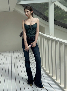 PickRui 睿哥 王炸神裤 深蓝色喇叭牛仔裤复古修身显瘦新款长裤