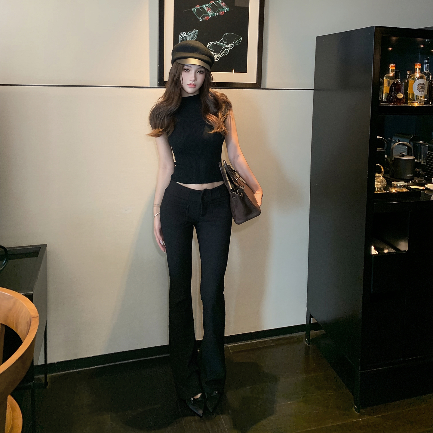 PickRui 睿哥 加绒加厚秋冬显瘦休闲裤女新款小黑裤微喇长裤百搭