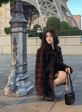 PickRui睿哥 日落长河翻领仿貂皮毛一体毛毛外套女冬季环保皮草