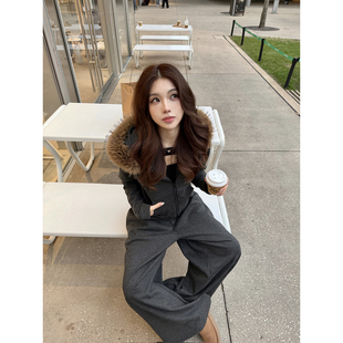 休闲套装 PickRui 秋冬毛领加绒卫衣阔腿裤 慵懒早八 女两件套 睿哥