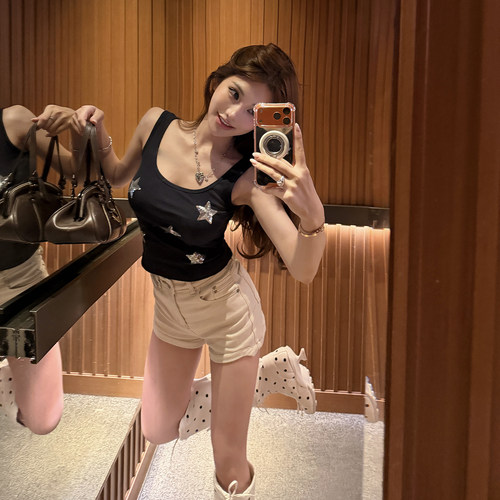 PickRui睿哥 璀璨繁星星星亮片吊带背心女夏外穿休闲无袖上衣新款