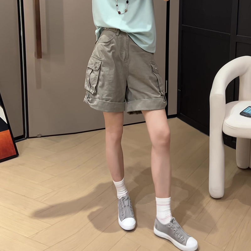 时尚休闲工装牛仔短裤女夏季薄款2025新款大码胖mm宽松阔腿四分裤