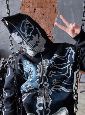 美式TRAVIS SCOTT Cactus Jack x FRAGMENT KAWS联名骷髅卫衣帽衫