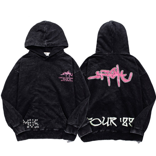 2024美式Travis Scott Utopia Tour乌托邦之旅水洗做旧连帽卫衣潮