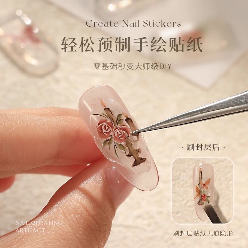 她叶美甲彩绘练习卡册彩绘水彩花卉手绘临摹练习卡美甲练习工具