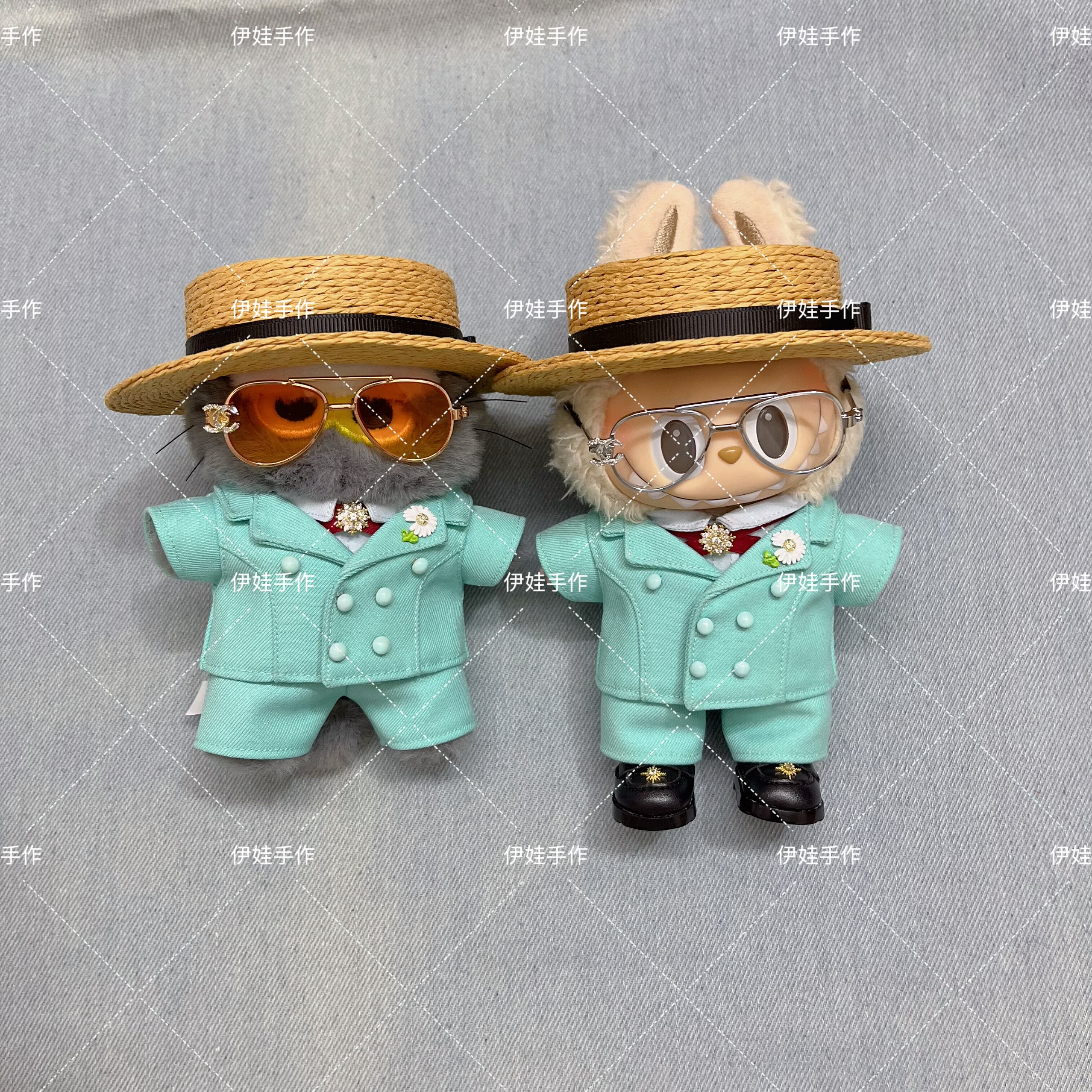 权志龙演唱会同款绿色西装娃衣labubu娃衣zoa猫娃衣棉花娃娃娃衣