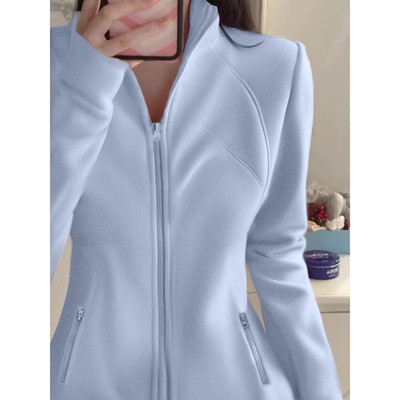 奶蓝色修身摇粒绒内搭外套女士