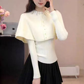 法式 宽松显瘦斗篷上衣 两件套时尚 设计感钉珠披肩针织衫 女秋冬新款