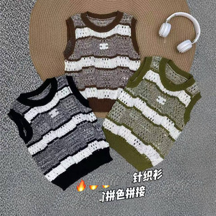 潮 夏季 针织圆领背心女韩系高级感气质无袖 坎肩宽松休闲体恤衫 短袖