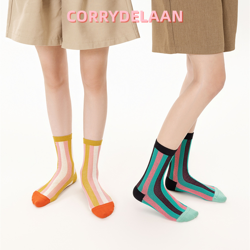 无骨长袜子女秋冬ins潮日系竖条纹双针双路中筒袜配小皮鞋堆堆袜