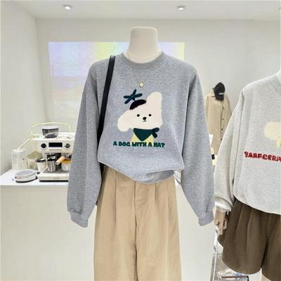 正肩秋季圆领无帽卫衣女宽松上衣