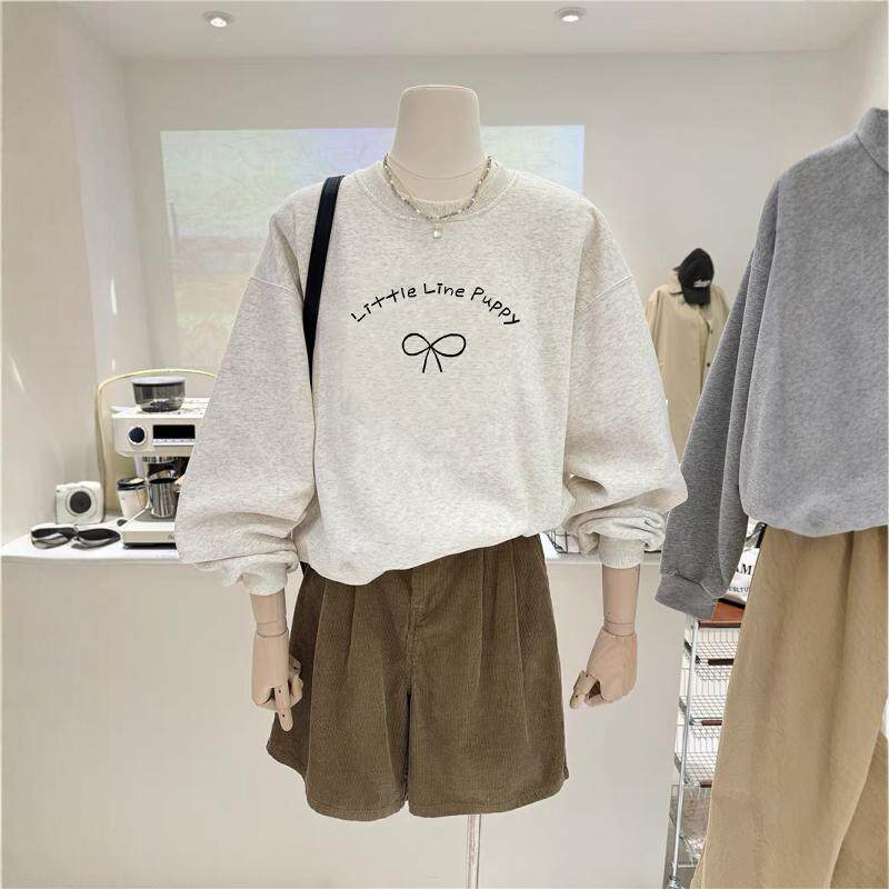 蝴蝶结印花长袖2024秋冬季新款加绒加厚外套减龄慵懒风无帽卫衣女,女装/女士精品,卫衣/绒衫,淘宝优惠券,粉丝福利购,淘宝优惠卷