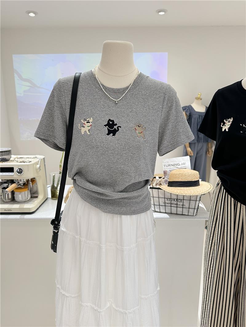 100%纯棉短袖t恤女夏季宽松上衣