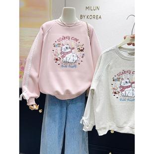 拼接蕾丝袖 刺绣设计感东大门秋冬可爱加绒加厚卫衣女上衣秋冬新款