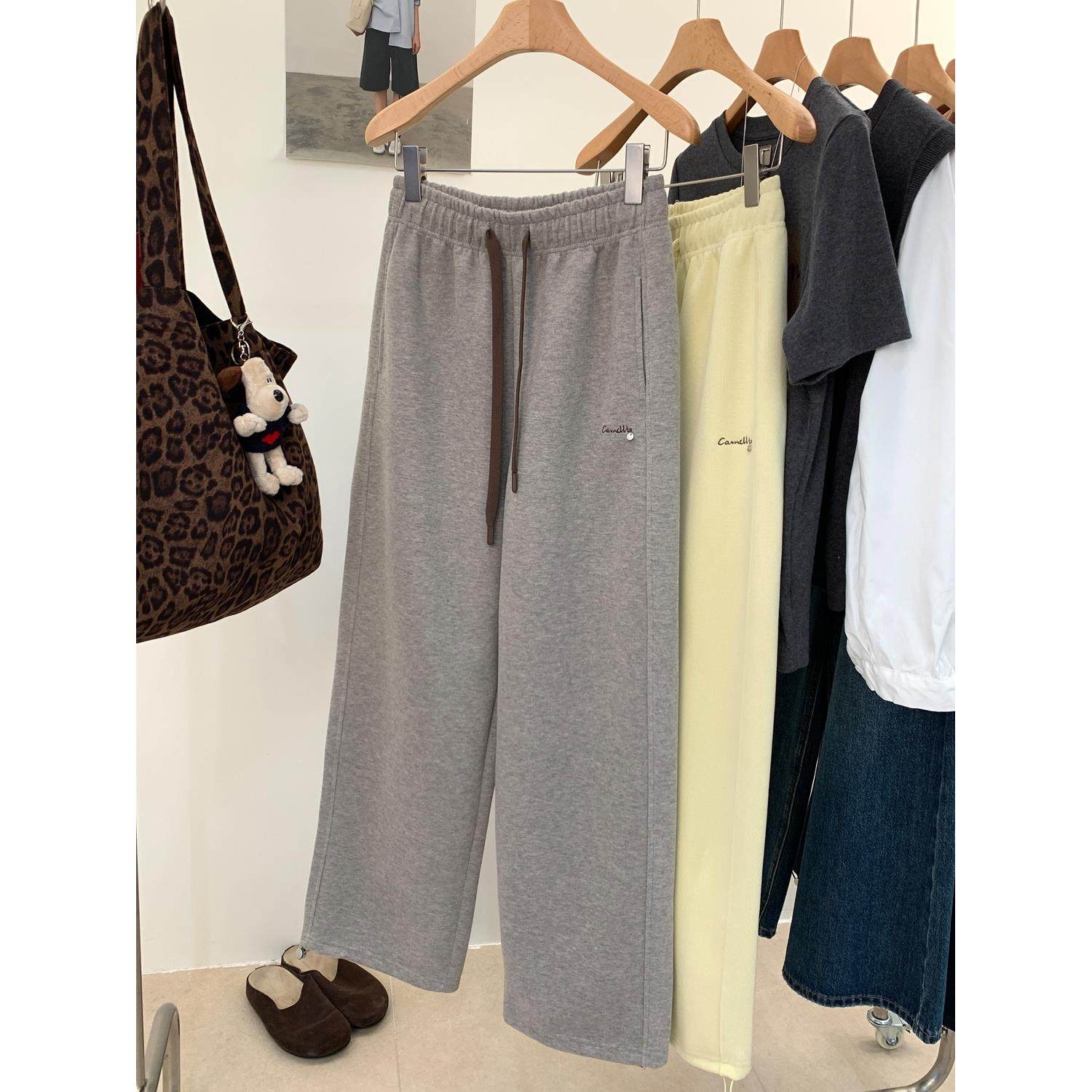 春款宽松高腰抽绳刺绣卫裤女长裤直筒裤通勤舒适松紧腰阔腿运动裤,女装/女士精品,卫裤,淘宝优惠券,粉丝福利购,淘宝优惠卷