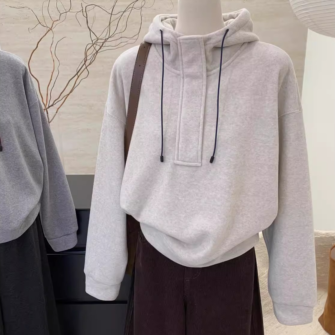 保暖连帽加绒卫衣女宽松上衣外套