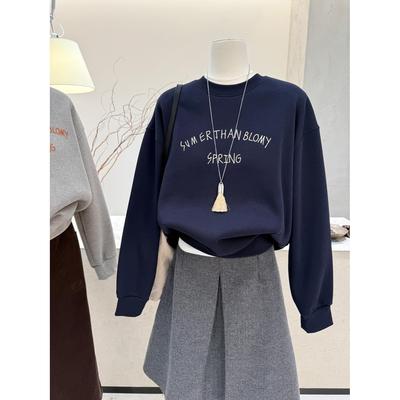 刺绣加绒加厚卫衣女秋冬长袖上衣