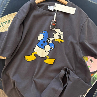 打底衫 2025夏季 短袖 卡通唐老鸭印花纯棉t恤女大码 百搭上衣tee 新款