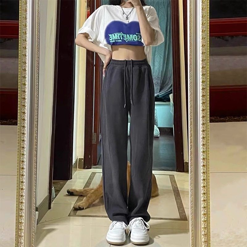 灰色运动裤女2025春秋高腰束脚裤宽松显瘦百搭束脚加绒卫裤潮通勤