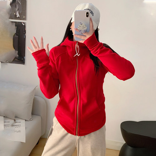 瑜伽外套女全拉链加绒连帽衫卫衣