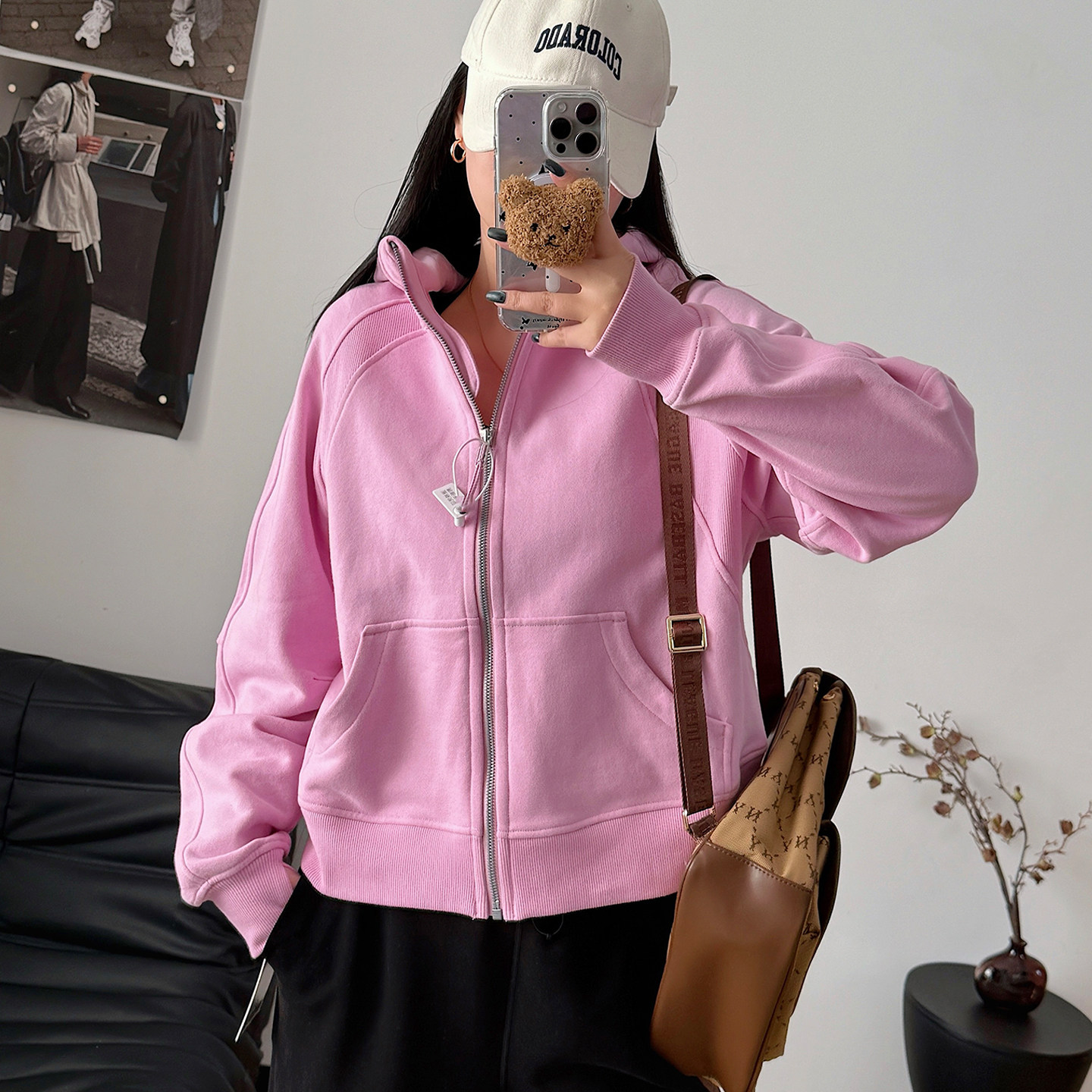 秋冬款Scub全拉链连帽衫运动休闲卫衣百搭棉刺绣宽松瑜伽外套上衣