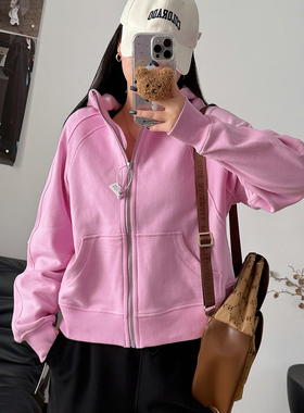 秋冬款Scub全拉链连帽衫运动休闲卫衣百搭棉刺绣宽松瑜伽外套上衣