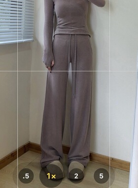 Throwback Still羊绒混纺阔腿裤抽绳高腰宽松保暖软糯休闲裤女冬