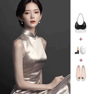 夏季新中式国风改良旗袍长裙高端精致高级感超好看醋酸缎面连衣裙