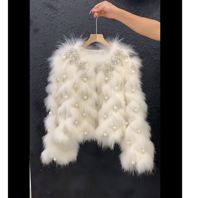 2024冬季新款珍珠粗纺小香风拼接毛毛皮草外套女车条气质大衣,女装/女士精品,皮草,淘宝优惠券,粉丝福利购,淘宝优惠卷