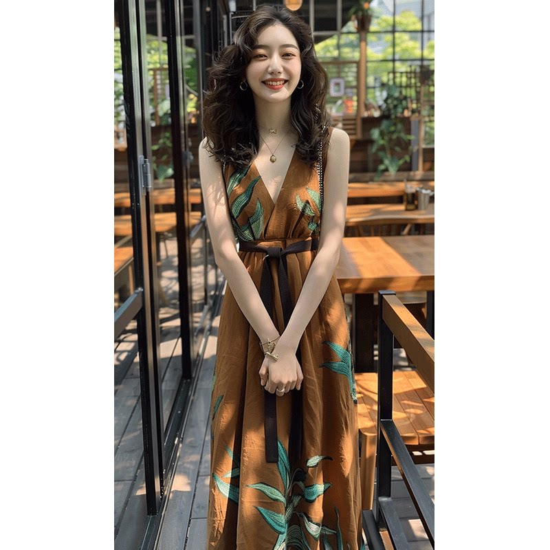 褐色连衣裙2024新款女夏