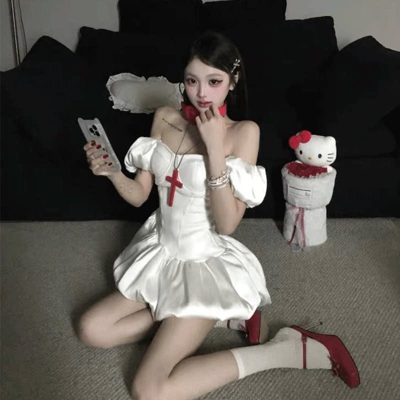 缎面蓬蓬裙法式气质辣妹