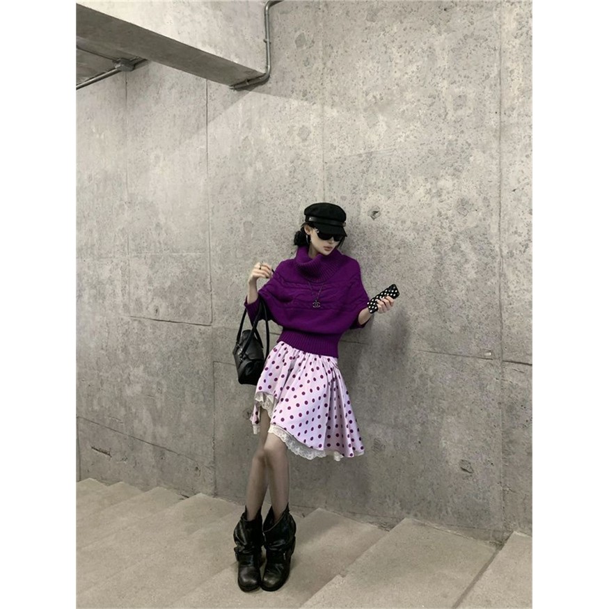 紫色波点印花设计半身裙