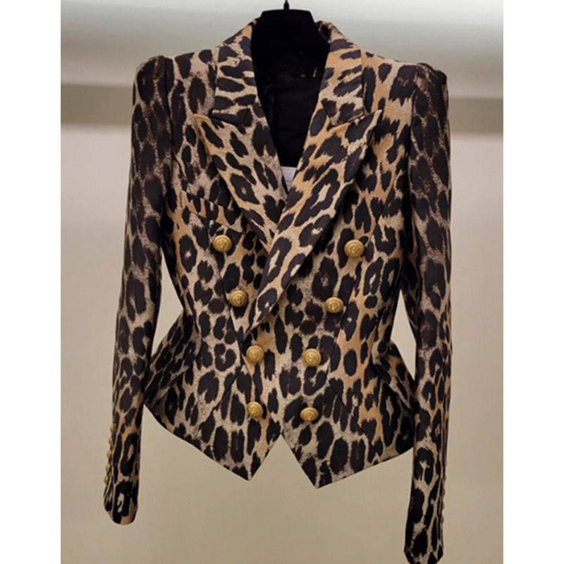 复古豹纹西装外套女高级感法式轻奢气质女神范修身短款小西服上衣
