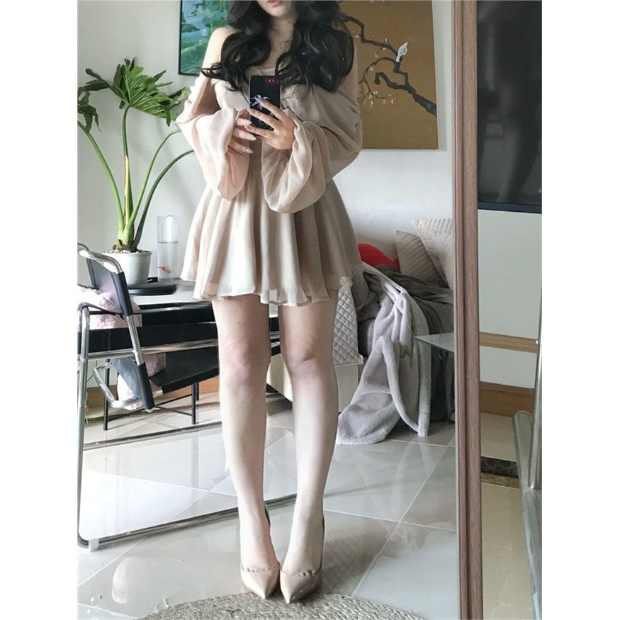 法式性感长袖V领连衣裙女